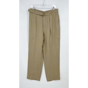 Zara Studio Collection Linen Blend Trouser Pant Womens 30 Tan Pleated High Waist